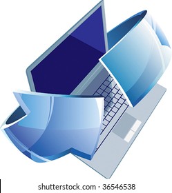 Laptop with arrow. Vector illustration.