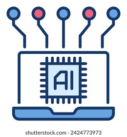 Laptop with Artificial Intelligence AI vector concept colored icon or sign