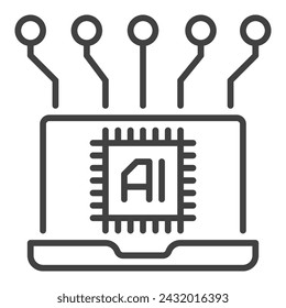 Laptop and Artificial Intelligence AI vector concept icon or symbol in outline style