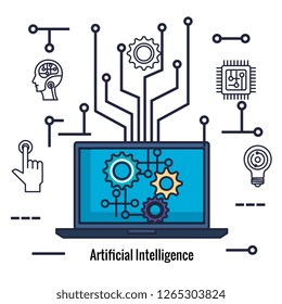 laptop with artificial intelligence icons
