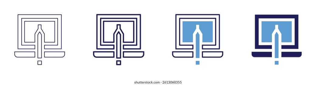 Laptop assembly icon in 4 different styles. Thin Line, Line, Bold Line, Duotone. Duotone style. Editable stroke.
