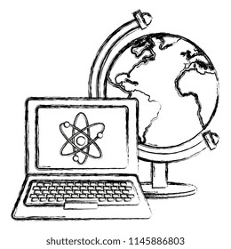 laptop with atom and planet earth