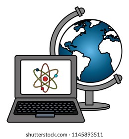 laptop with atom and planet earth