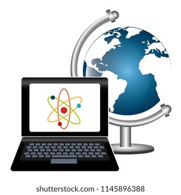 laptop with atom and planet earth