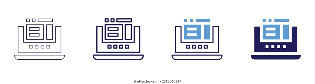 Laptop audio icon in 4 different styles. Thin Line, Line, Bold Line, Duotone. Duotone style. Editable stroke.