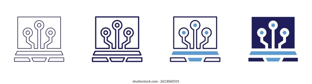Laptop authentication icon in 4 different styles. Thin Line, Line, Bold Line, Duotone. Duotone style. Editable stroke.