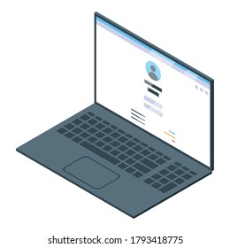 Laptop authentication icon. Isometric of laptop authentication vector icon for web design isolated on white background