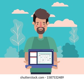 Laptop and avatar man design, Digital technology communication social media internet web and wireless theme Vector illustration