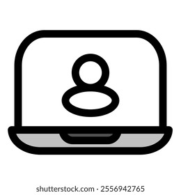 Laptop with an avatar representing distance learning symbol - modern education or office icon symbol