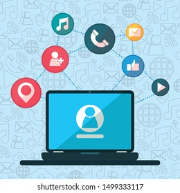 laptop avatar website social network media design vector illustration