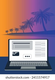 Laptop. Background. Cartoon, minimal, abstract contemporary style. 