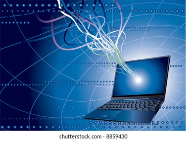 Plano de fundo do notebook. Comunicação global. Vetor