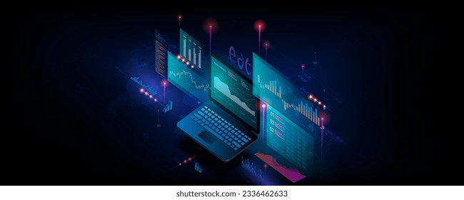 imagen de fondo de portátil con gráficos de negocio y datos de análisis de finanzas de marketing