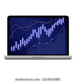 Laptop with background image with graph up trendy background
Vector laptop with blue background image with graph business mockup background