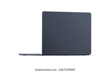 Laptop Backside View, Dark-Blue Mockup, Isolated on White Background. Vector Illustration