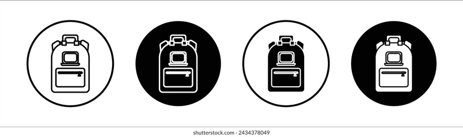Conjunto de iconos de línea plana de bolsa de ordenador portátil. Ilustración de línea delgada vector