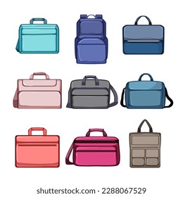 laptop bag set cartoon. business accessory, black fashion, briefcase computer, travel handle laptop bag sign. isolated symbol vector illustration
