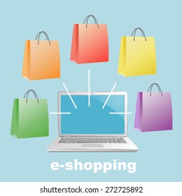 Laptop with bags.  Vector illustration for posters, banners and web design