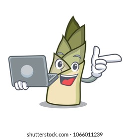 With laptop bamboo shoot character cartoon