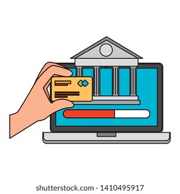 laptop with bank building and credit card