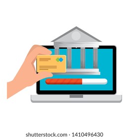 laptop with bank building and credit card