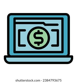 Laptop banking icon outline vector. Bank app. Send transfer color flat