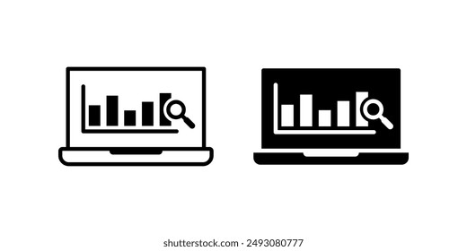 Laptop with bar chart icon set. Analytics sign. for mobile concept and web design. vector illustration on white background