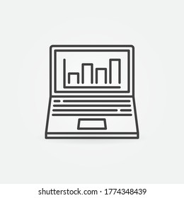 Portátil con gráfico de barras contorno, icono de concepto vectorial o elemento de diseño