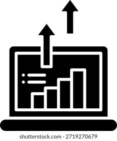 Laptop with Bar Graph and Arrows Up Icon