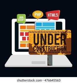 laptop barrier under construction site web online digital icon set. Colorful and flat design. Vector illustration