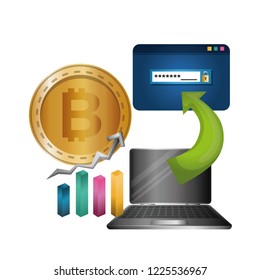 laptop with bars and bitcoin