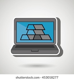 laptop with bars gold isolated icon design, vector illustration  graphic 