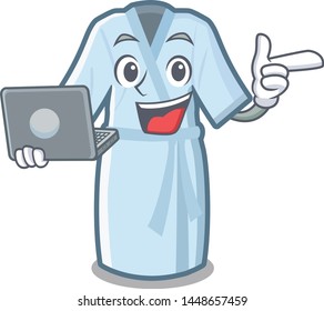 With laptop bathrobe in the a cartoon shape