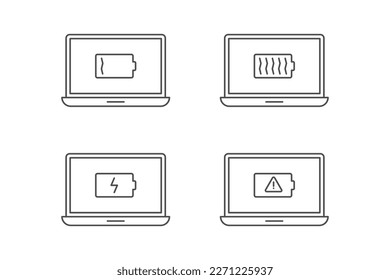 Diseño vectorial de iconos de notificación de portátiles y baterías