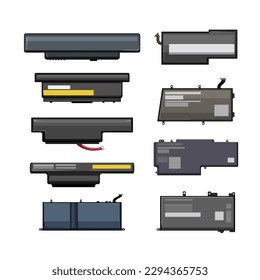 Laptop-Akku-Cartoon Computertechnik, Notebook-Reparatur, PC-Ausrüstung, Recycling des elektronischen Laptop-Akkuzeichens. einzelne Vektorgrafik-Vektorgrafik