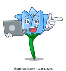 With laptop bell flower character cartoon