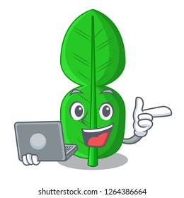 With laptop bergamot lime leaf isolated on mascot