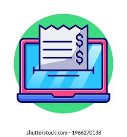 Laptop with Bill and Coin Vector Flat Illustration. Laptop, Technology Finance, money, coin, e-card, e-wallet, investment. Financial and Business Flat Cartoon Style.