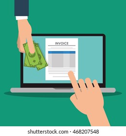laptop bills document payment financial item icon. Invoice design, vector illustration