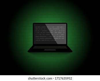 Laptop with binary code screen layout. Vector illustration.