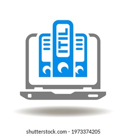 Laptop With Binder Folders And ITIL Abbreviation Vector Icon. Information Technology Infrastructure Library Symbol.