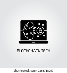laptop and bitcoin and blockchain tech concept icon