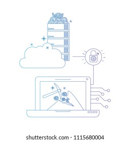 laptop with bitcoin commerce technology icon