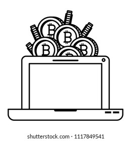 laptop with bitcoin commerce technology icon