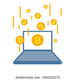 Laptop and Bitcoin, Exchanging money online, Cryptocurrency exchange concept Vector illustration