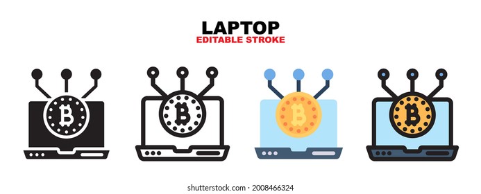Laptop bitcoin icon with cryptocurrency collection. Icons are designed in full color, outline, flat, glyphs and lines. Perfectly editable strokes and pixels. Can use for web, mobile, ui and more.