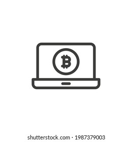 Laptop with bitcoin icon on white background