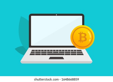 Laptop with Bitcoin ,Mining bitcoin, Flat Design Concept 