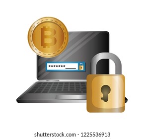 laptop with bitcoin and padlock