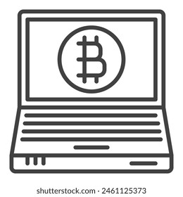 Portátil con Vector de signo de Bitcoin Concepto de criptomoneda icono lineal o elemento de logotipo